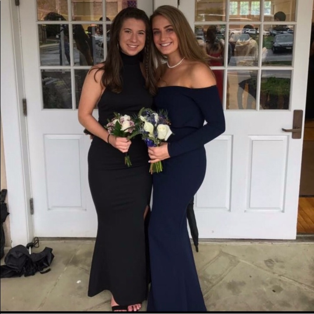 Navy misguided long sleeve prom dress